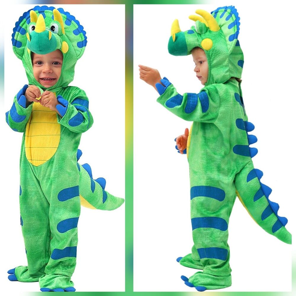 Spooktacular Creations Triceratops Dinosaur Costume Green Kids Size S Plush Zip